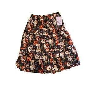 LOVE, MAVEN Peasant Skirt Size Medium Pull-On Elastic Waist Floral Ruffled Tiers
